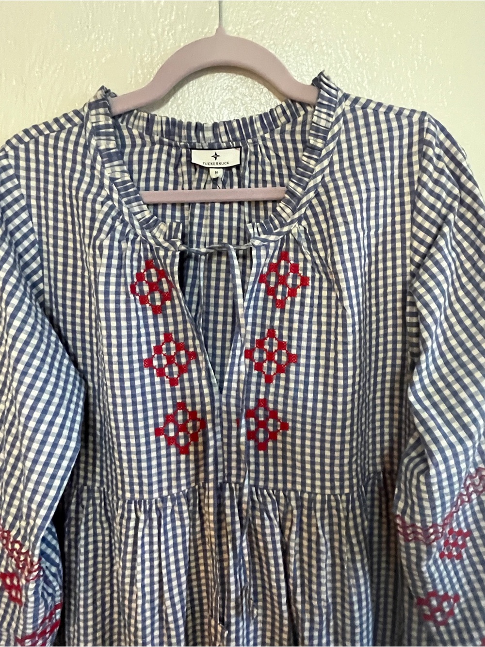 Tuckernuck Blue and White Gingham Dress with Red Embroidered Accents - Picture 4 of 6